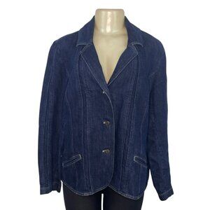 J. Jill Womens Dark Denim Blazer Jacket 3-Button Front Szize 16